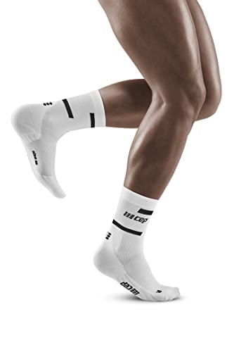 CEP - THE RUN COMPRESSION SOCKS MID CUT für Herren | Mittellange Laufsocken in weiß mit Kompression | Regenerierende Kompressionsstrümpfe für Männer | Gr. IV | L