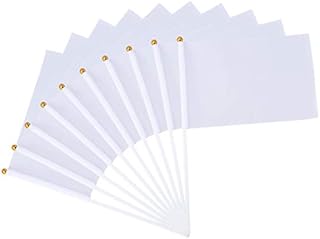 STOBOK Mini Hand Flag Plain DIY Hand Waving Flags Portable Referees Sports Match Equipment - 24pcs, White