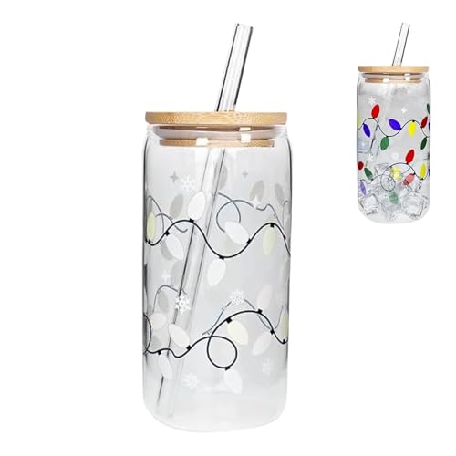 Genérico Vasos Termocromáticos - Vasos Cambia Color Navidad - Con Tapa Pajita Reutilizable - Botella De Vidrio Para Chocolate Caliente Agua Fría Leche Cerveza