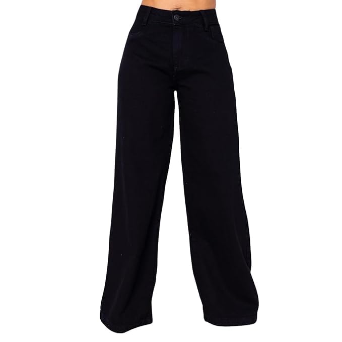 Wide Leg Women's Black Jeans, Relaxed Flowing Fit, Denim