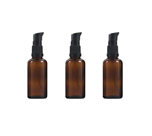 3PCS Empty Refillable Amber Glass Pump Press Bottles Vial Case Containers Pot Jar for Cosmetics Shampoo Lotion Facial Cleanser (30ml/1oz)