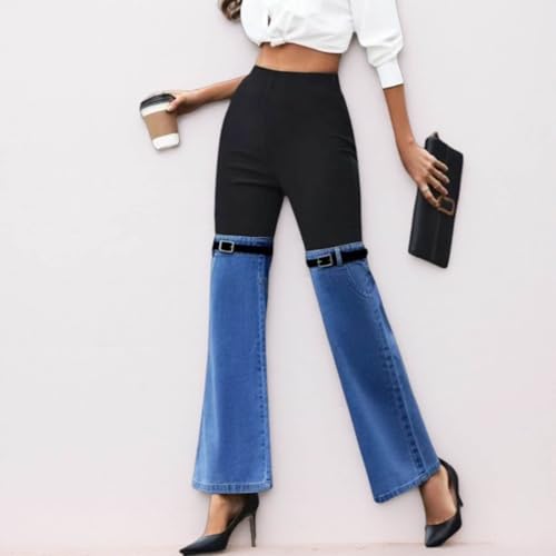 Pantalon à effet de patchwork pour affiner la taille sans compression ventrale