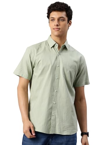 Image of Majestic Man Men's Pure Cotton Dobby Weave Checks Slim Fit Half Sleeve Casual Shirt