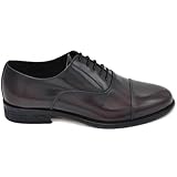  Scarpe Uomo Francesina Inglese Vera Pelle Lucida Bordeaux Made in Italy Fondo Classico Cerimonia Genuine Leather (40 EU)