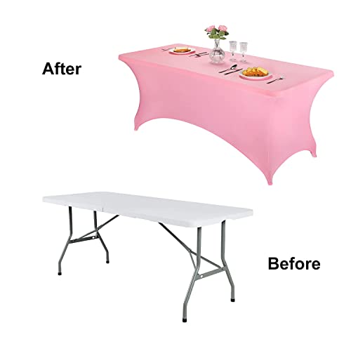 Image of FORLIFE Spandex Table Covers - Fitted 8ft Rectangular Tablecloth, Stretch Patio Table Cover for Wedding, Banquet, Party (Pink)
