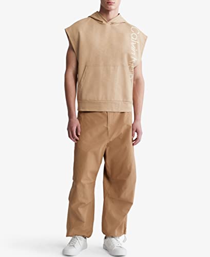 Calvin Klein Men's Sleeveless Relaxed Stencil Logo Pullover Hoodie, Cornstalk #TOP3