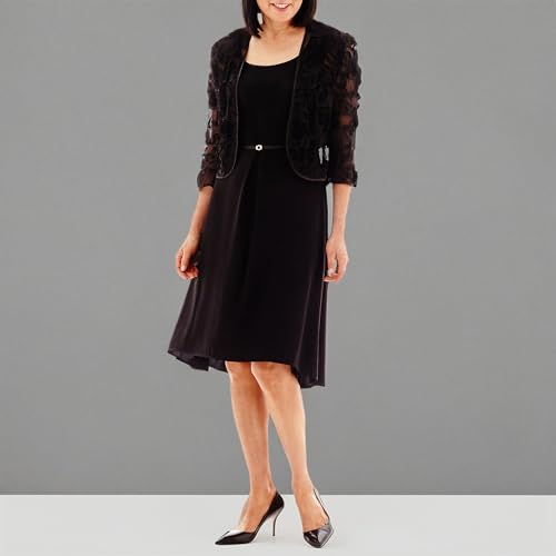 Maya Brooke Women's 3/4 Sleeve Flower Illusion Jacket Party Dress, Black, 82