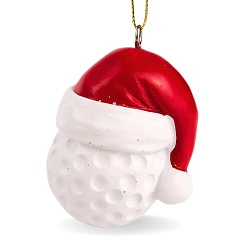 Needzo Golf Ball Christmas Tree Ornament, Resin Material, Wearing Santa