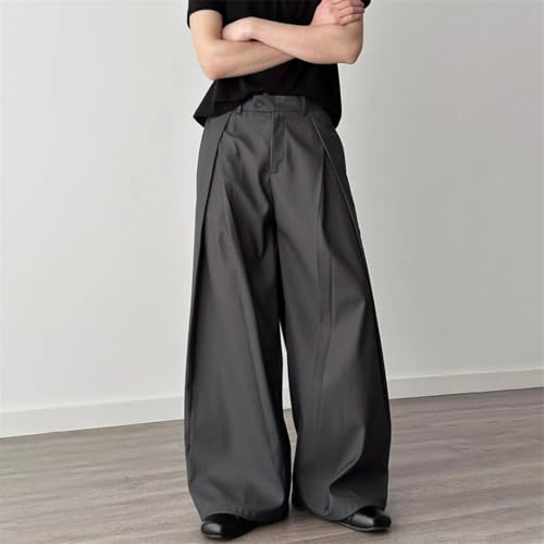 Mens Trousers Pleated Casual Suit Pants Daily Loose Versatile Wide-Leg Pants3