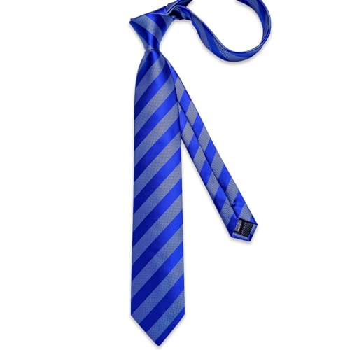 Image of DiBanGu Mens Tie Silk Plaid Striped Necktie and Pocket Square Cufflinks Tie Clip Set with Gift Box Formal Wedding Party