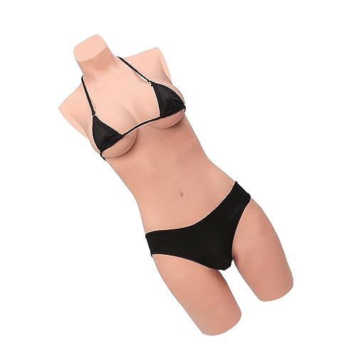 KUMIHO Breast Forms 3-Point Silicone Bodysuit Breastplate Fake Boobs for Crossdresser Transgender Cosplay D Cup White Silicone Filled