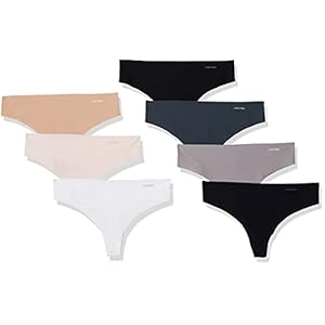 Calvin-Klein-Womens-Invisibles-Thong-Multipack-Panty Calvin Klein Women's Invisibles Seamless Thong Panties, 7 Pack, Black/White/Bare/Silverlock/Undertone/Subtle Bloom/Speakeasy, Small