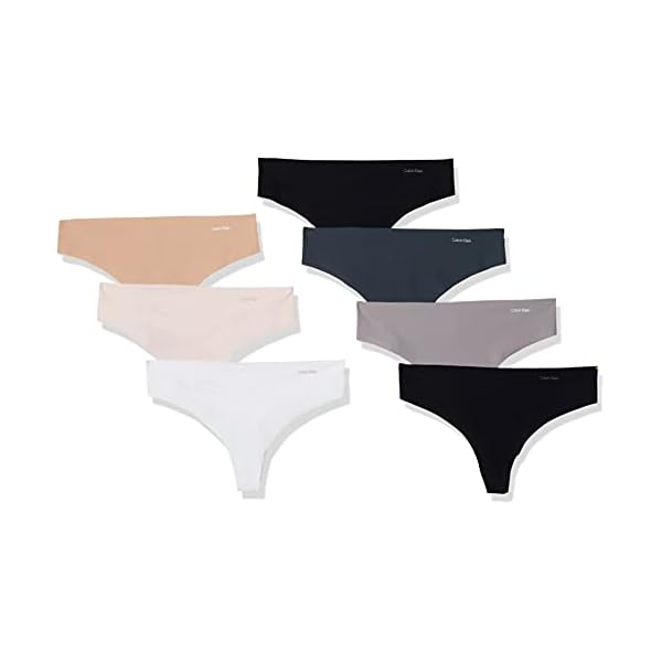 Calvin Klein Women's Invisibles Seamless Thong Panties, 7 Pack, Black/White/Bare/Silverlock/Undertone/Subtle Bloom/Speakeasy, Small