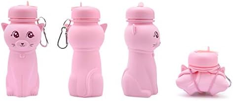 FunKitZ by AToZ UK Kids Water Bottle for Girls - BPA FREE, Roll-up, Soft Silicone, Drop Resistant - Pink Cat Shaped Water Bottle - Back to School Gifts for Girls - 500ml