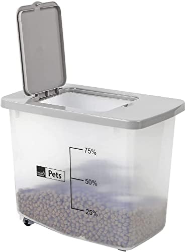 30L/13KG Airtight Pet Food Storage Container Flip Top With Wheels Transparent Plastic Birds Pet Dog Cat Animal Dry Food Seed Dispenser Bin (Grey)