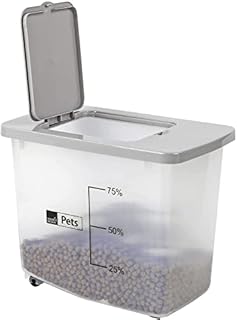 30L/13KG Airtight Pet Food Storage Container Flip Top With Wheels Transparent Plastic Birds Pet Dog Cat Animal Dry Food Seed Dispenser Bin (Grey)