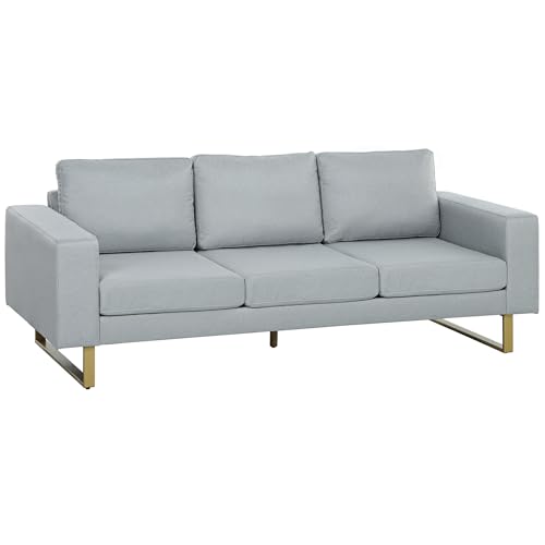 HOMCOM 3 Sitzer Sofa Dreisitzer Stoffsofa mit Kissen Armlehne Leinenoptik für Schlafzimmer 200 x 82 x 78 cm Hellgrau