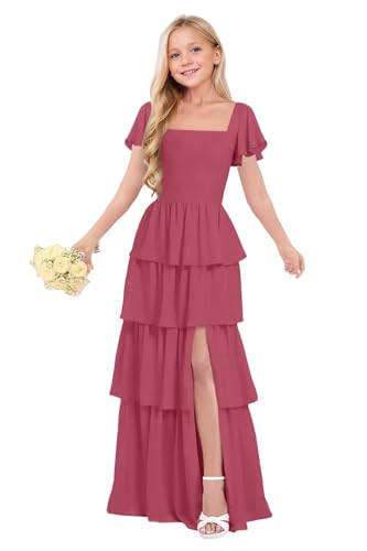 Tiered Ruffles Junior Bridesmaid Dresses Chiffon Flower Girl Dress for Wedding Pageant Formal Gown for Girls