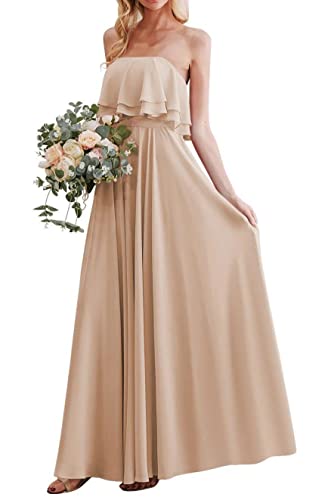 Robe demoiselle d'honneur longue avec poches pratiques en mousseline