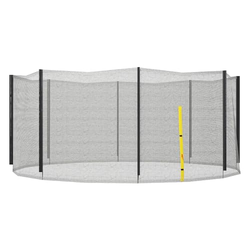Soozier 14ft Round Trampoline Safety Net with 8 Straight Poles, Weather Resistant Replacement Enclosure, Yellow Zippered Entrance (Poles Not Included)