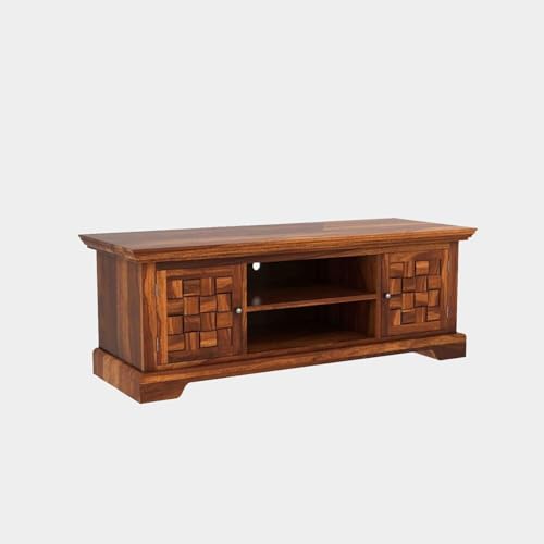 Image of Essentia Rosewood Sheesham Solid Wood TV Entertainment Unit | Wooen Cabinet Living Room & Office (Finish Color - Honey Finish)