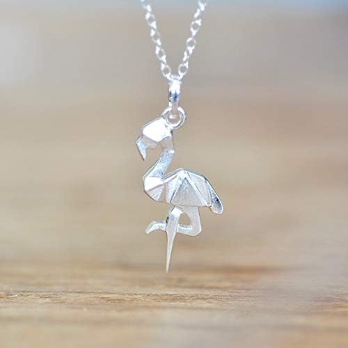 Origami Flamingo Necklace in Sterling Silver with 16 inch Chain