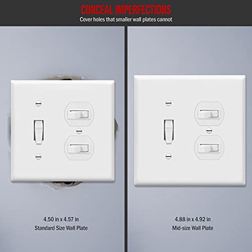 Image of ENERLITES Combination Toggle Light Switch /Duplex Receptacle Outlet Wall Plate Cover, Midway Size 2-Gang 4.88 inch x 4.92 inch, Polycarbonate Thermoplastic, UL Listed, 881121M-W, White