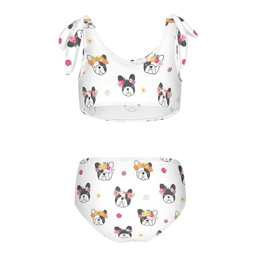 Wusikd Cartoon French Bulldog Girls Swimsuits Two Piece Flower Swimwear Bikini Set for for Girls Size 5-6T2