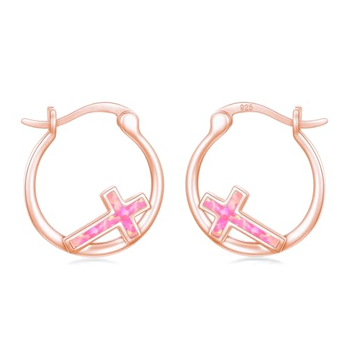 Boucles d'oreilles croix en argent 925 et opale, cadeau de Noël pour fille