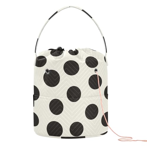 Image of Tatenale Crochet Bag Yarn Bag Knitting Project Bag with Pockets and Handle Portable Yarn Storage Organizer Tangle Free 8.3x11 Inch Black and White Polka Dots