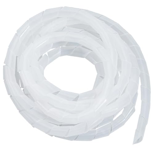 CALFOVERA Funda de Plástico Blanco para Cables En Espiral de PE de 5 m X 14mm, Antienredos, para Enrollar Cables Eléctricos, Organizador de Mangueras para PC, TV, Ordenador, Vídeo