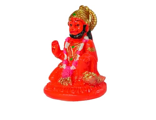 Estatua de Lord Hanuman en postura sentada color naranja miniatura 4