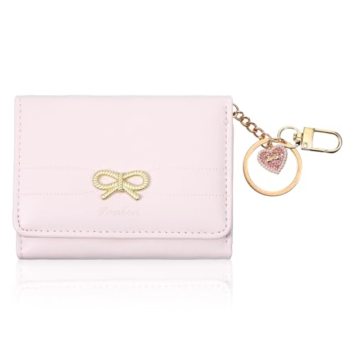 Josojoou Portemonnaie Damen Mini Geldbeutel Mädchen Süße Schleifen Rosa Wallet Geldbörse Pu Leder Dreifach Faltbar Kurzformat Portmonee Mit Ausweisfenster Niedliche Tragbare Geldbeutel Frauen Mädchen