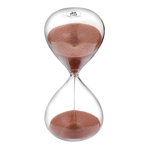 Hourglass 30 Minute Sand Timer Clock with Cocoa Color Sand, Large Sand Watch 30 Min, Reloj de Arena 30 Minuto, Simple Biloba Puff Glass Sandglass, for Home, Desk, Office Decorative