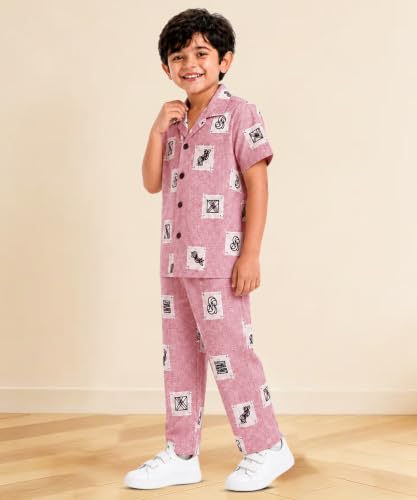 Image of 3BROS Unisex Pure Cotton Short Sleeve Kids Night Dress for Boys & Girls Nightwear /Sleepsuit /Sleepwear /Loungewear Night Suit for Boys and Girls Top and Pyjama Combo Set