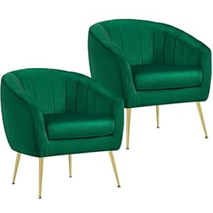 Yaheetech Accent Chair Modern Barrel Vanity Chair with Gold Metal Legs Tufted Accent Armchair for Living RoomBedroomOfficeMakeup Room Green Set of 2