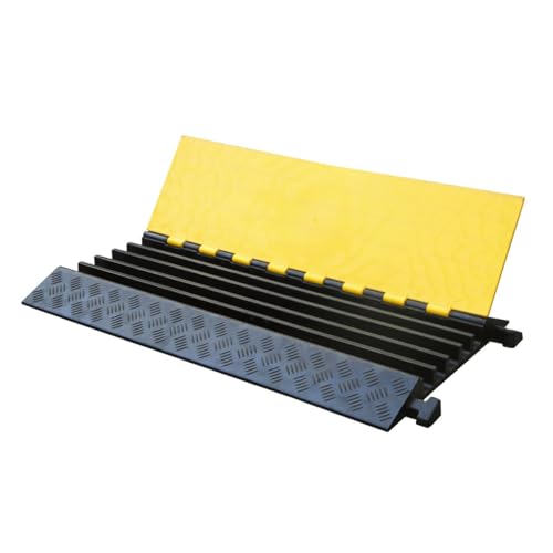 Image of Kable Kontrol Atlas Heavy Duty Cable Protector Ramp - 5 Channel - 1 Pc - 36 inch Long Black & Yellow - 36,000 Lbs Capacity - Rubber Speed Bump Wire Protector Cord Cover - CP9988