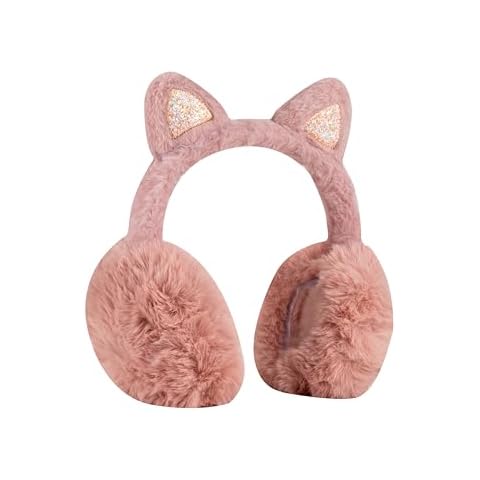 ZIBELL Ear Muffs Winter Cat Ears Girls Foldable Earmuffs Faux Fur Cute Ear Covers Cold Weather Warm EarFlap Warmers Women Indoor & Outdoor Wear Headband Cover