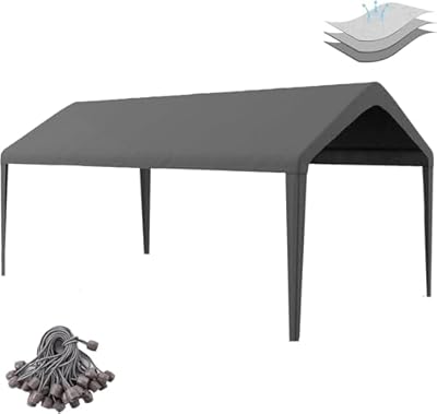 Carport Replacement Canopy Cover 12'x20' for Tent Top Garage Shelter Cover, 800D Oxford Replacement Cover Waterproof & UV Protection, Not Included Frame (Dark Gray)