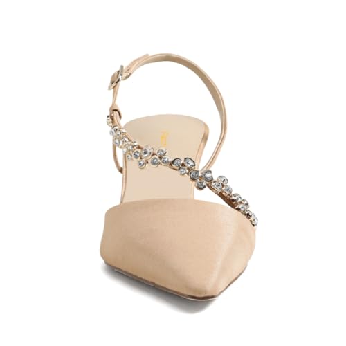 Pazzion Women's Pointed Toe Crystals Studs Slingback Pumps Kitten Low Heel Buckled Strap Sandals Evening Bridal Dress Shoes Size 4-16 US3