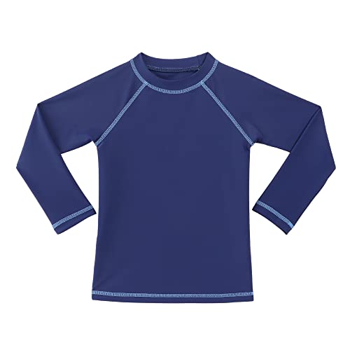 TIZAX T-Shirt de Bain Anti-UV pour garçon Maillot de Bain à Manche Longue Enfants Rashguard pour Surf Natation plongée Plage Bleu Marine 140