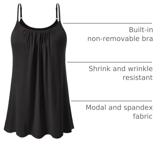 Image of Air Curvey Camisole for Women Bulid in Bra Casual Flowy Cami Adjustable Spaghetti Strap Tank Top Pleated Loose Fit S-XXXXL