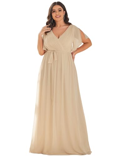 Image of Ever-Pretty Plus Women's Chiffon Bridesmaid Dress A-Line Empire Waist Floor Length Plus Size Formal Wedding Guest Dresses