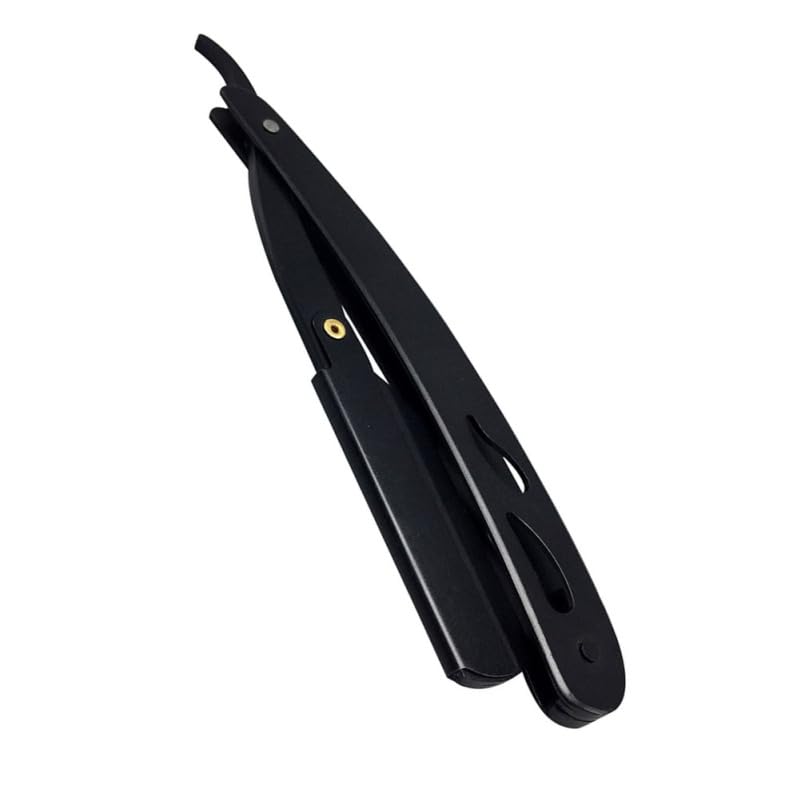 Stainless Steel Manual Folding for Men Vintage Professional Straight Black for Barbershops and Personal Grooming Easy-open Guard for Safe Exchange