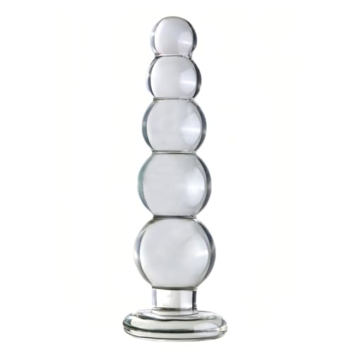 Transparent Anal Beads Butt Plug Adult Toys Masturbators Sex Tools with Safety Bottom Glass Anal Plug Dildo with Different Sized Beads P-Spot Sex Product for Men and Women (Large)