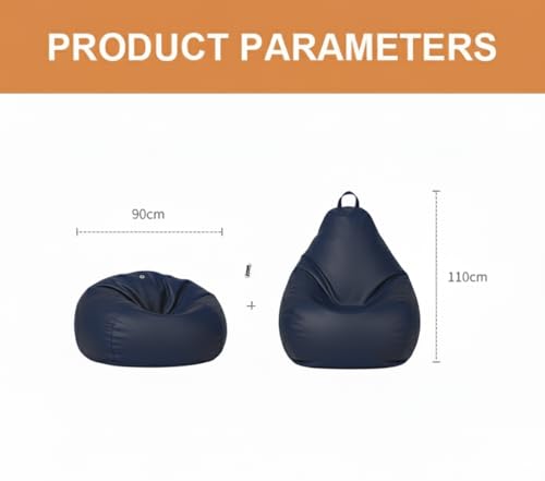 Image of 4XL Leatherette Bean Bag Chair with Footrest & Cushion with Beans Filled (Ready to Use) Color- (Navy Blue, Bean Bag Only)