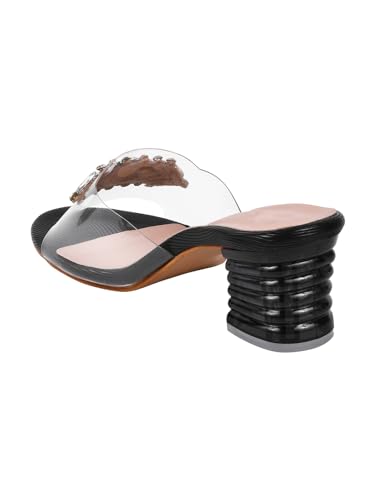 Image of TRYME Embellished Front Studded Buckle Block Heels Comfortable Transparent Party Kitten Heel for Womens & Girls