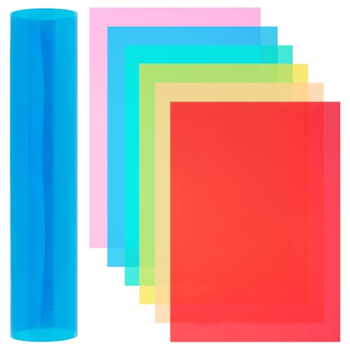 BENECREAT 24Pcs 6 Colors PVC Flexible Plastic Sheets, 11.8x8.3 Inch A4 Colored Translucent Plastic Sheets for Craft, Windows, Picture Frames, DIY Display Projects