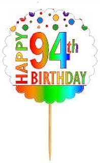 CakeSupplyShop Item#RP-095 Happy 94th Birthday Rainbow Novelty Cupcake Decoration Topper Picks -12ct