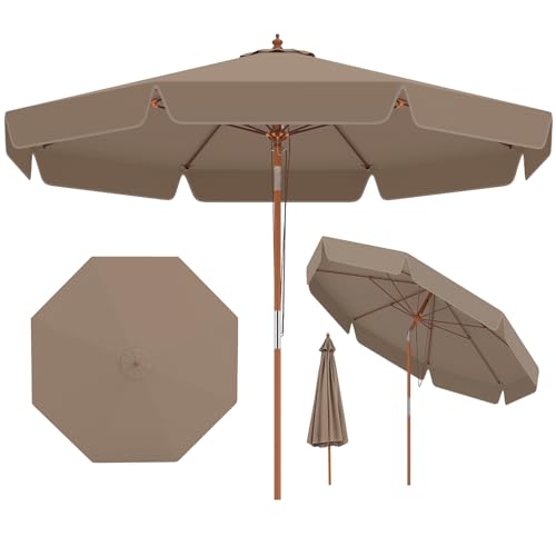 RELAX4LIFE Parasol Inclinable 3M à Volants, Parasol de Jardin Exterieur en Bois de Hêtre, 8 Baleines en Fibre Verre, Inclinaison 30°, Levage à Corde, 2...